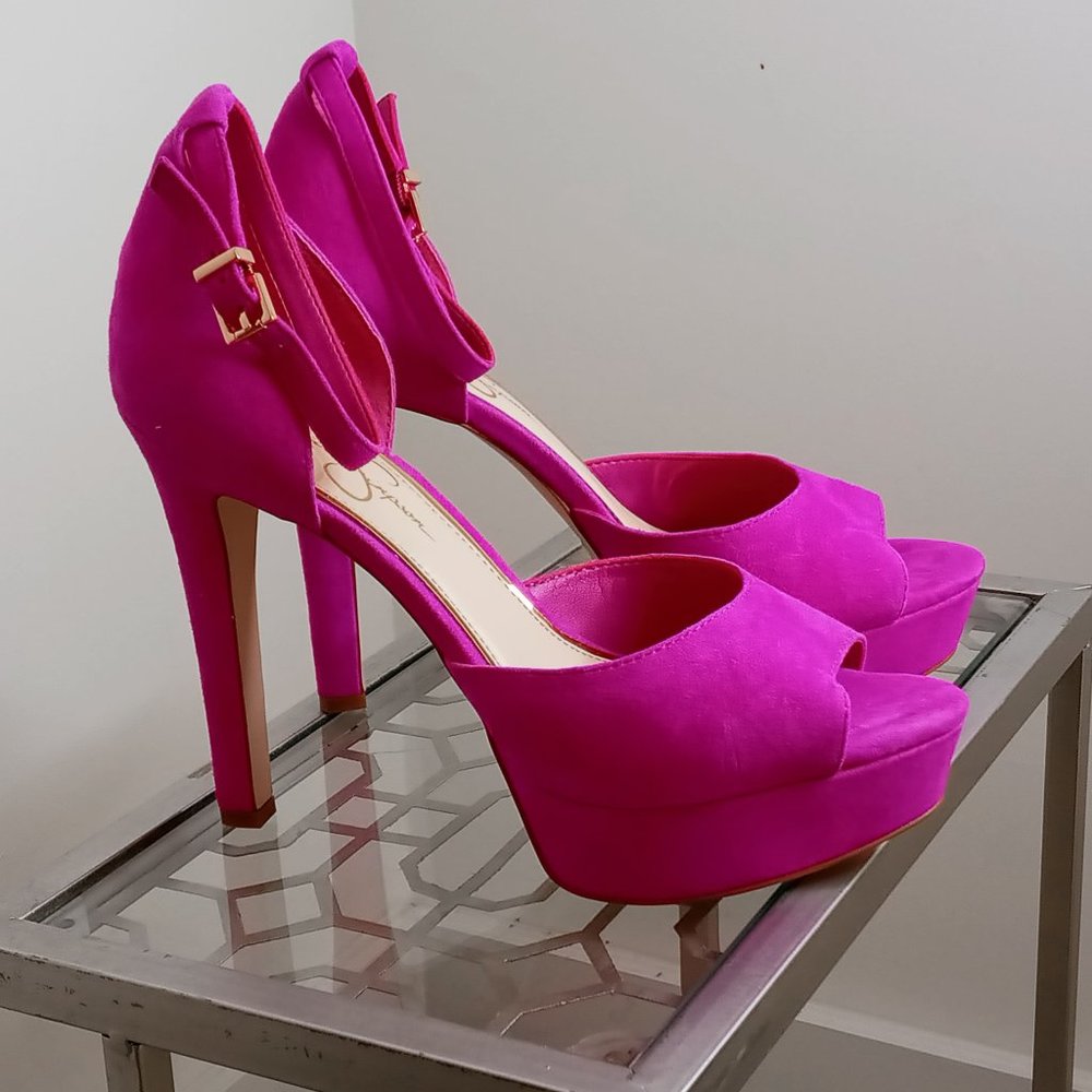 Hot Electric Pink Suede(ish) Platforms, Size 9.5